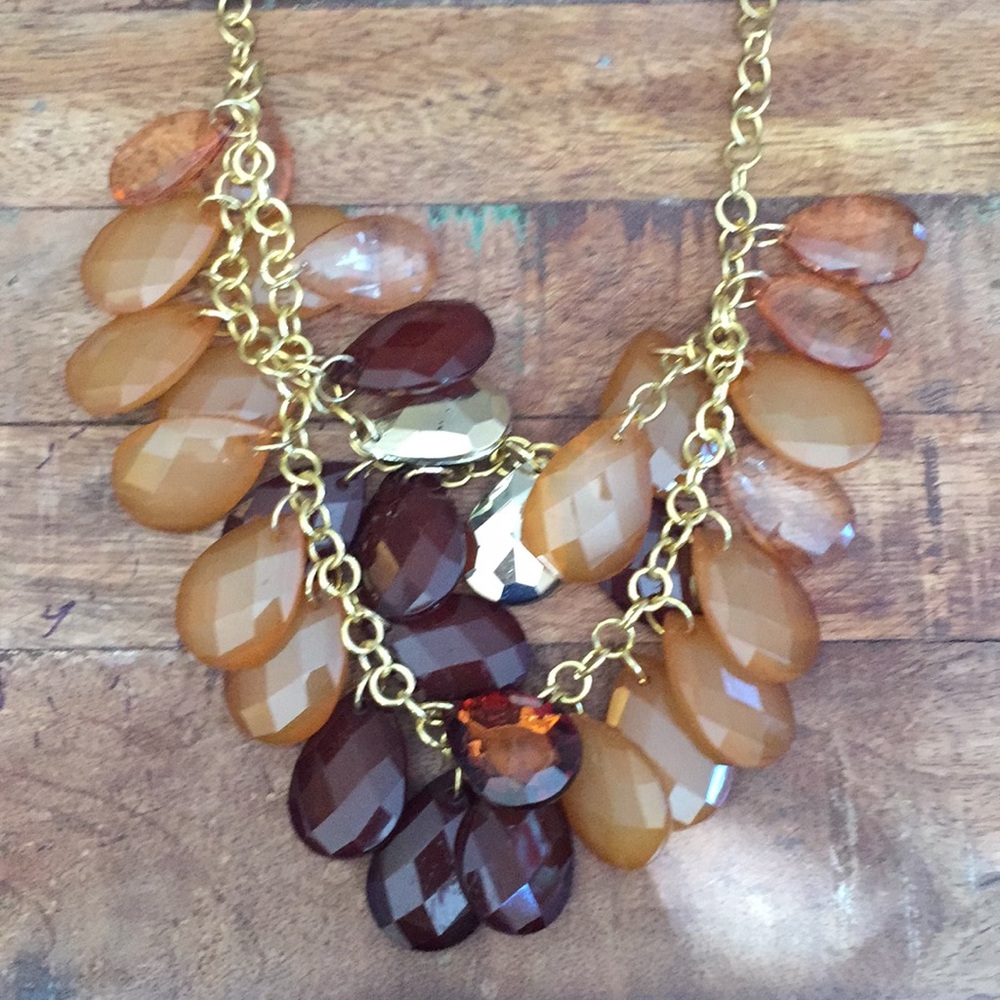 Gold Double Strand Brown Tan Bead Necklace